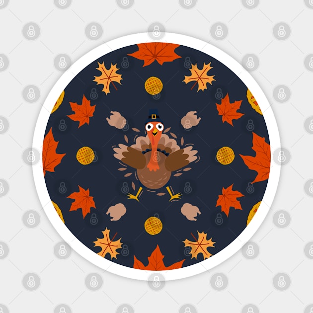 Autumn Fall Thanksgiving Gift Of Turkey Time Magnet by vystudio